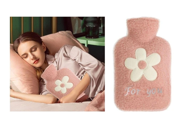 SICAK SU TORBASI PELUŞ PAPATYA DESENLİ PEMBE  21x13,5x2cm 500 ml - 1