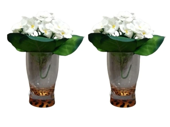 2 ADET VAZO DAHİL,VAZODA ÇİÇEK,BEYAZ YAPAY ÇİÇEK,VAZO DEKORATİF LEOPAR 6X6X16CM
