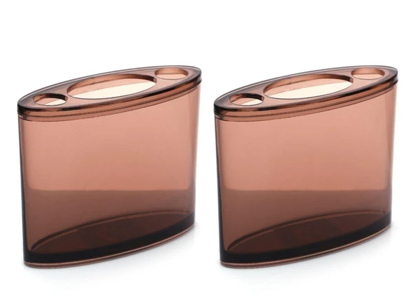 2 ADET DİŞ FIRÇALIK OVAL KAHVERENGİ AKRİLİK 13X5X10CM BANYO SETİ