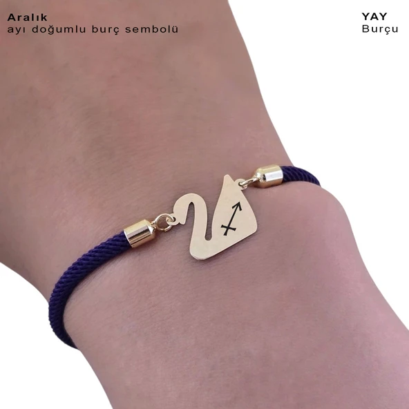 14 Ayar Altın Plakalı Doğum Ayına Özel Lacivert İpek Örgülü Kuğu Kuşu Motifli Hediye Bileklik-618 - Resim 3