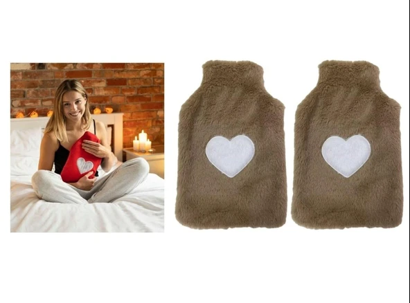 2 ADET SICAK SU TORBASI PELUŞ KALPLİ,BEJ TERMOFOR 27x17CM 1 LİTRE - Resim 3