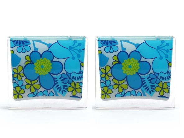 2 ADET KALEMLİK MAVİ ÇİÇEKLİ AKRİLİK OFİS GERECİ 10X10X3CM - 2