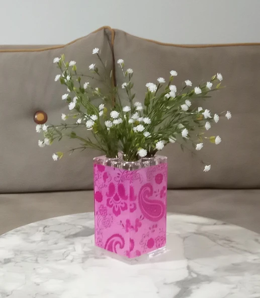 2 ADET VAZO DAHİL,VAZODA ÇİÇEK,BEYAZ YAPAY ÇİÇEK,VAZO DEKORATİF PEMBE 7X7X17CM - 2