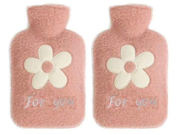 2 ADET SICAK SU TORBASI PELUŞ PAPATYA DESENLİ PEMBE  21x13,5x2cm 500 ml - Resim 2