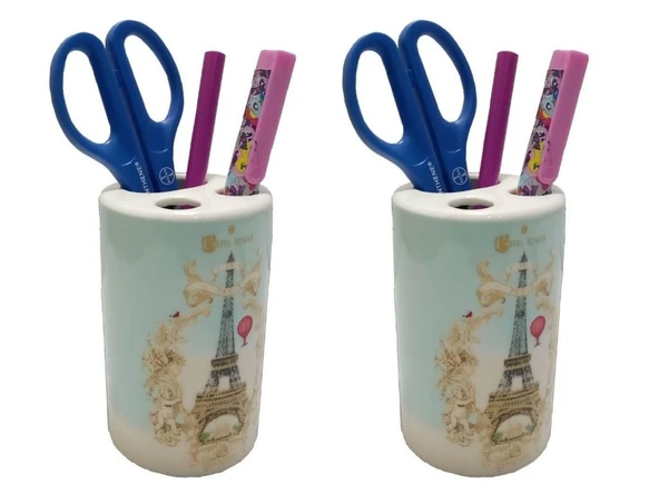 2 ADET KALEMLİK ROMANTİK YEŞİL MODEL SERAMİK OFİS GERECİ  7X7X11CM ürün görseli