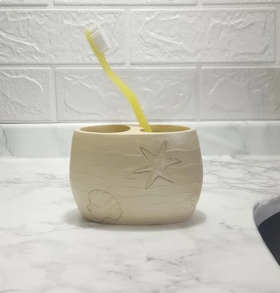 2 ADET DİŞ FIRÇALIK İSTİRİDYE POLİRESİN 10X10X9CM BANYO SETİ - 2