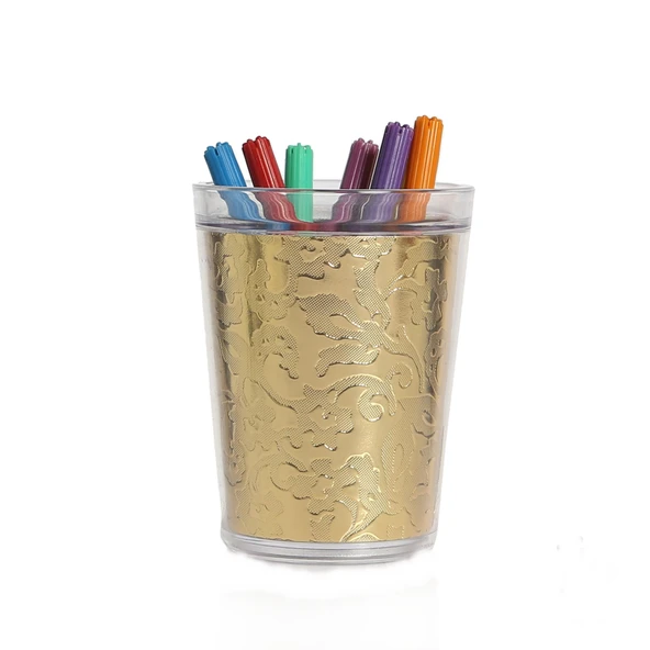 2 ADET KALEMLİK ALTIN YAPRAK DESENLİ OFİS GERECİ 9X9X12CM 370ML - 3