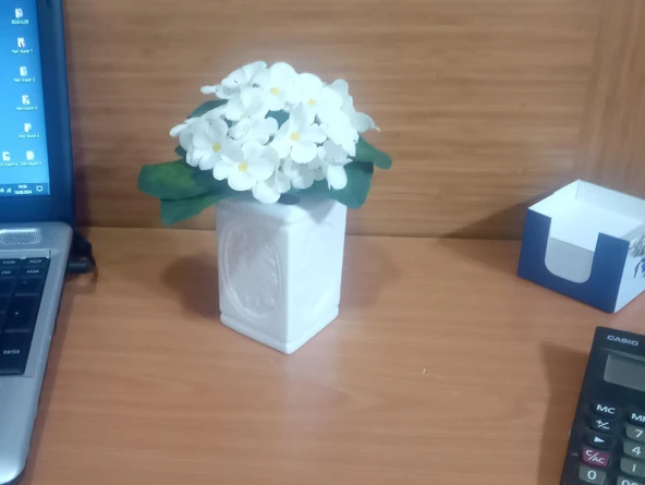 2 ADET VAZO DAHİL,VAZODA ÇİÇEK,BEYAZ YAPAY ÇİÇEK,VAZO DEKORATİF ÇİÇEKLİ KARE 8X8X16CM - 3