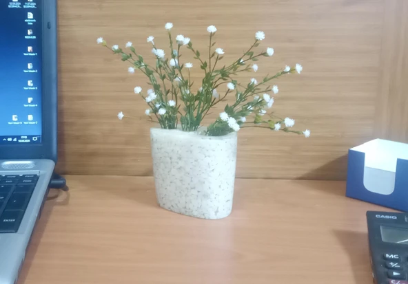 2 ADET VAZO DAHİL,VAZODA ÇİÇEK,BEYAZ YAPAY ÇİÇEK,VAZO DEKORATİF DENİZ TAŞI EL YAPIMI 10X5X14CM - 3