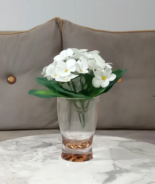 2 ADET VAZO DAHİL,VAZODA ÇİÇEK,BEYAZ YAPAY ÇİÇEK,VAZO DEKORATİF LEOPAR 6X6X16CM - 2