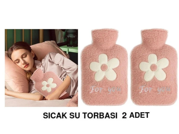 2 ADET SICAK SU TORBASI PELUŞ PAPATYA DESENLİ PEMBE  21x13,5x2cm 500 ml ürün görseli