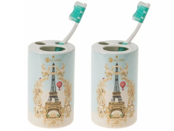 2 ADET SERAMİK DİŞ FIRÇALIK ROMANTİK YEŞİL MODEL 7X7X11CM BANYO SETİ ürün görseli