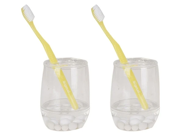 2 ADET DİŞ FIRÇALIK BEYAZ İNCİLİ AKRİLİK 8X8X11CM BANYO SETİ ürün görseli