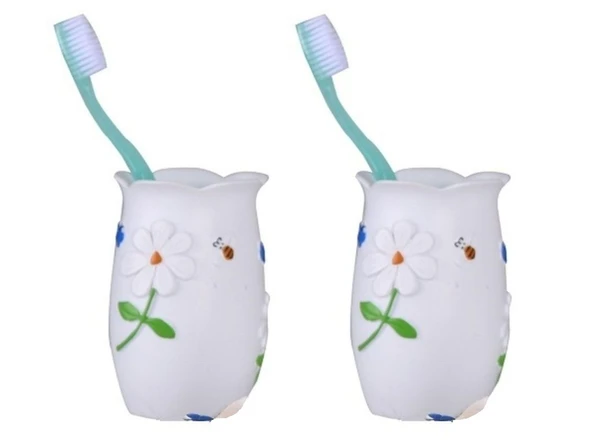 2 ADET DİŞ FIRÇALIK,MACUNLUK ÇİÇEKLİ POLİRESİN  7x7x10cm BANYO SETİ ürün görseli