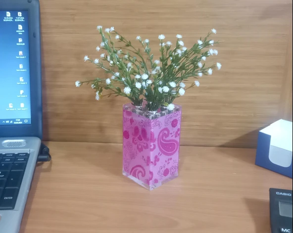 2 ADET VAZO DAHİL,VAZODA ÇİÇEK,BEYAZ YAPAY ÇİÇEK,VAZO DEKORATİF PEMBE 7X7X17CM - 3