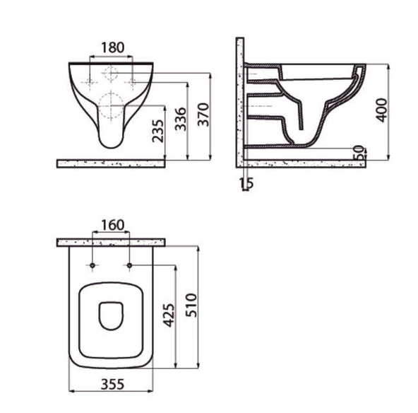 Creavit Bene Asma Klozet (BN320.00) + Bene Yavaş Kapanan Kapak 2'li Set - 4