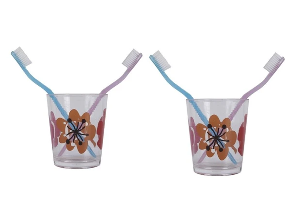 2 ADET DİŞ FIRÇALIK VE MACUN KABI KIRMIZI PAPATYA AKRİLİK 8X8X9CM  BANYO SETİ ürün görseli