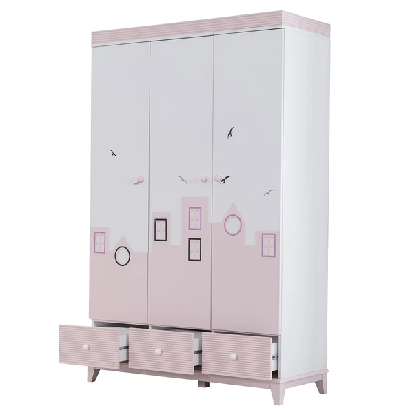 Montessori Çocuk Odası - City Montessori 3 Kapılı Dolap, Yavrulu Yatak - Pembe - Resim 4