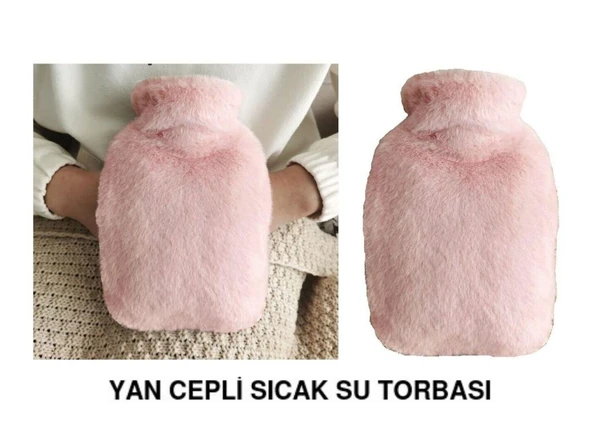 SICAK SU TORBASI YAN CEPLİ PEMBE  PELUŞ TERMOFOR 27x17x2cm  1 LİTRE ürün görseli