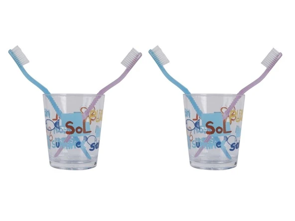 2 ADET DİŞ FIRÇALIK VE MACUN KABI DENİZ DESEN AKRİLİK 8X8X9CM BANYO SETİ