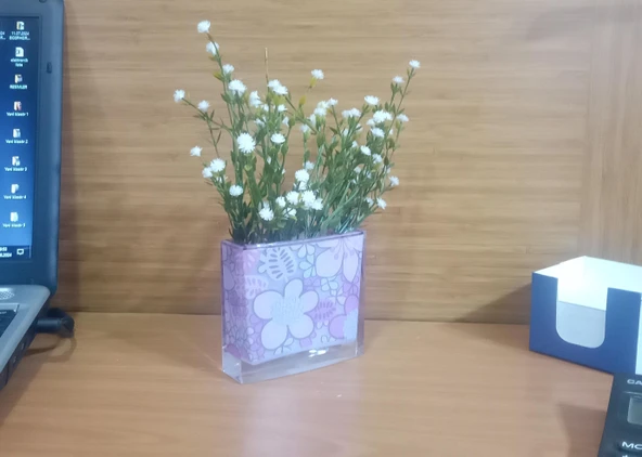 2 ADET VAZO DAHİL,VAZODA ÇİÇEK,BEYAZ YAPAY ÇİÇEK,VAZO DEKORATİF PEMBE ÇİÇEKLİ  10X15X3CM - 3