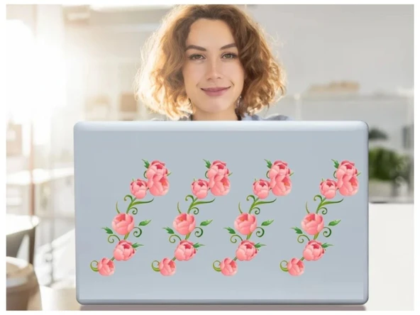 2 ADET DEFTER STİCKER,LAPTOP STİCKER PEMBE GÜLLÜ PVC 70X50X0,5CM