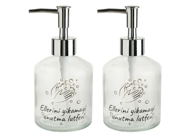 2 ADET CAM SIVI SABUNLUK,LÜTFEN YAZILI 300ML BANYO SETİ  7,6X15,5CM ürün görseli