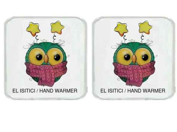 2 ADET ATKILI BAYKUŞ CEP SOBASI,EL ISITICI,SICAK SU TORBASI PVC  10x9,5cm - Resim 2