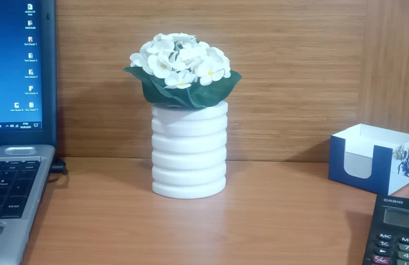 2 ADET VAZO DAHİL,VAZODA ÇİÇEK,BEYAZ YAPAY ÇİÇEK,VAZO DEKORATİF OVAL ÇİZGİLİ 9X6X16CM - 3