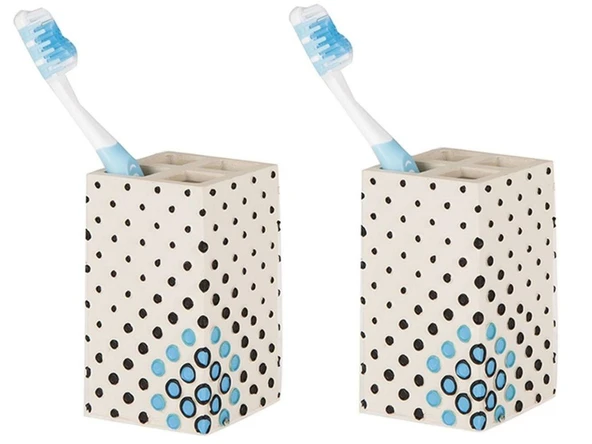 2 ADET DİŞ FIRÇALIK PUANLI POLİRESİN 6X6X10CM BANYO SETİ ürün görseli