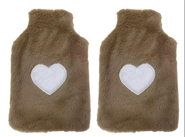 2 ADET SICAK SU TORBASI PELUŞ KALPLİ,BEJ TERMOFOR 27x17CM 1 LİTRE - Resim 2