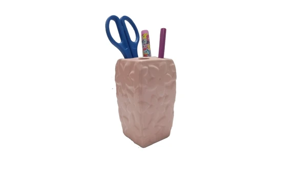 2 ADET KALEMLİK ÇİÇEKLİ PEMBE MODEL SERAMİK OFİS GERECİ  7X7X12CM - 3