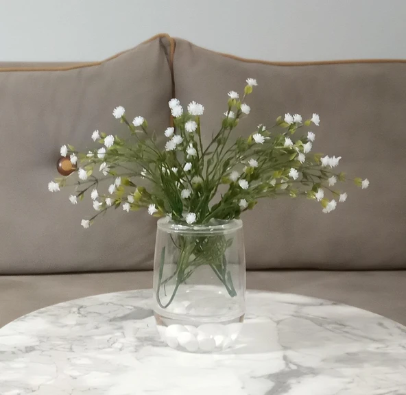 2 ADET VAZO DAHİL,VAZODA ÇİÇEK,BEYAZ YAPAY ÇİÇEK,VAZO DEKORATİF BEYAZ İNCİLİ 8X8X16CM - 2