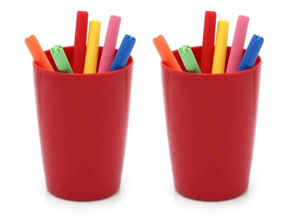 2 ADET KALEMLİK KIRMIZI RENKLİ MELAMİN OFİS GERECİ 8X8X11CM 320ML