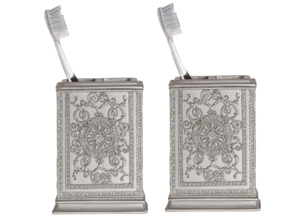 2 ADET DİŞ FIRÇALIK DEKORATİF İŞLEMELİ GÜMÜŞ POLİRESİN 8X6X11CM ürün görseli