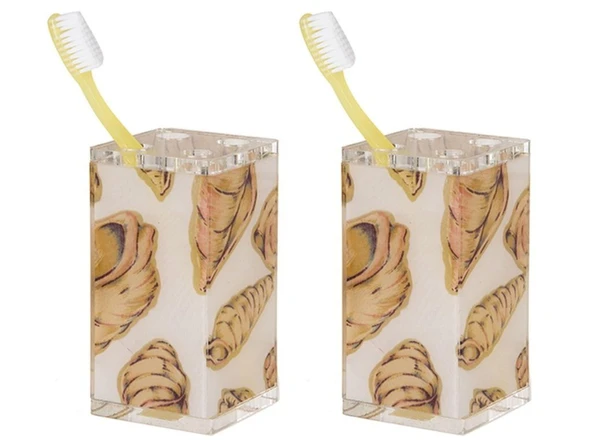 2 ADET DİŞ FIRÇALIK İSTİRİDYE AKRİLİK 6X6X12CM BANYO SETİ