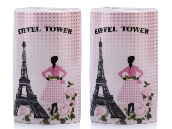 2 ADET SERAMİK DİŞ FIRÇALIK EYFEL KULESİ MODEL 7X7X11CM BANYO SETİ - Resim 3