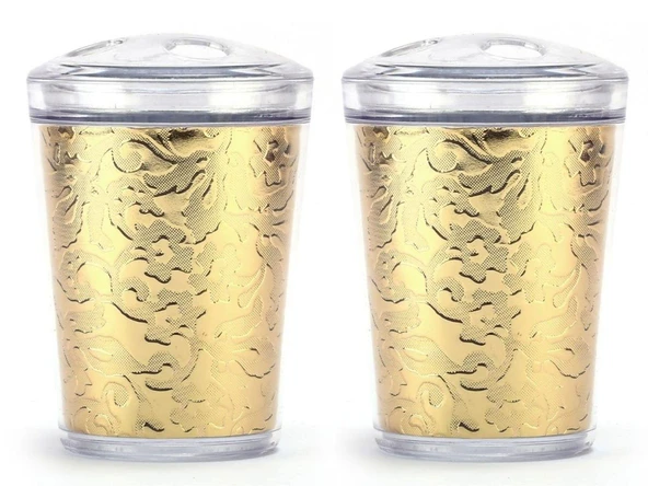 2 ADET DİŞ FIRÇALIK ALTIN YAPRAK AKRİLİK  9X9X12CM BANYO SETİ - Resim 3