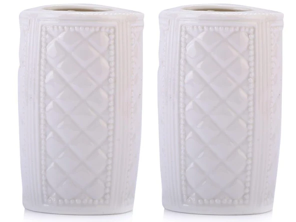 2 ADET KALEMLİK BAKLAVA DESENLİ SERAMİK OFİS GERECİ  6X6X11CM - Resim 2