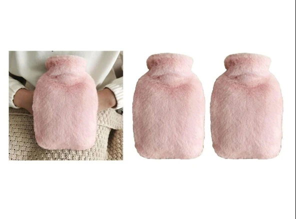 2 ADET SICAK SU TORBASI YAN CEPLİ PEMBE  PELUŞ TERMOFOR 27x17x2cm  1 LİTRE - Resim 3