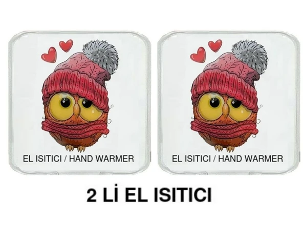 2 ADET BERELİ BAYKUŞ CEP SOBASI,EL ISITICI,SICAK SU TORBASI PVC  10x9,5cm - Resim 3