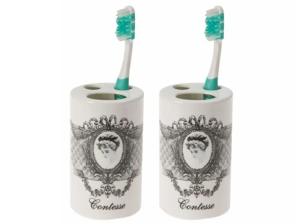 2 ADET SERAMİK DİŞ FIRÇALIK KRALİÇE MODEL 7X7X11CM BANYO SETİ