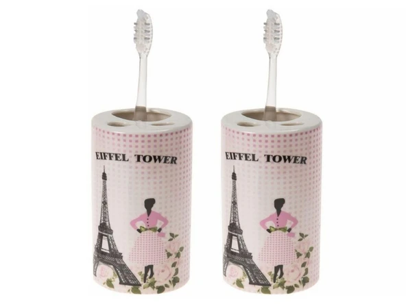 2 ADET SERAMİK DİŞ FIRÇALIK EYFEL KULESİ MODEL 7X7X11CM BANYO SETİ ürün görseli