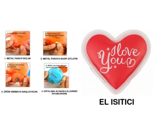 KALPLİ SEVGİ MESAJLI CEP SOBASI,EL ISITICI,SICAK SU TORBASI PVC  9cm ürün görseli