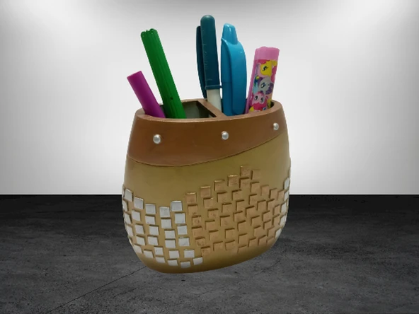 2 ADET KALEMLİK ALTIN MOZAİK POLİRESİN OFİS GERECİ  10X10X5CM - 3