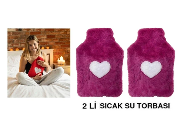 2 ADET SICAK SU TORBASI PELUŞ KALPLİ,KOYU PEMBE TERMOFOR 27X17X2CM 1 LİTRE ürün görseli