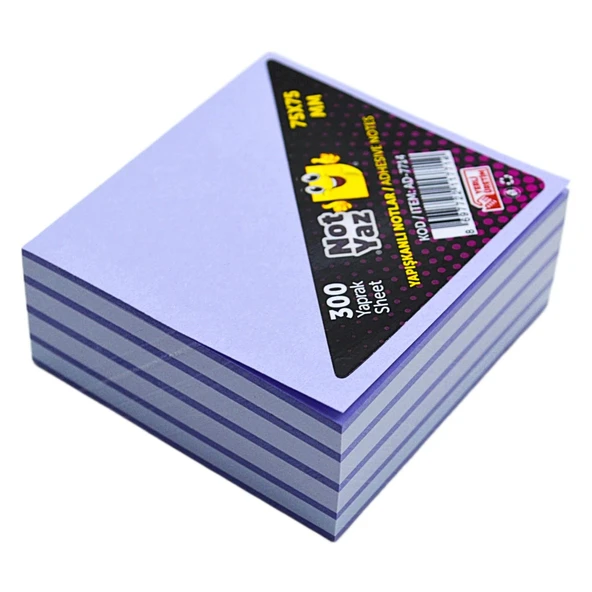 NotYaz 75x75  Yapışkanlı Küp Not 300 Yaprak Lila-Beyaz (AD-7714) ürün görseli