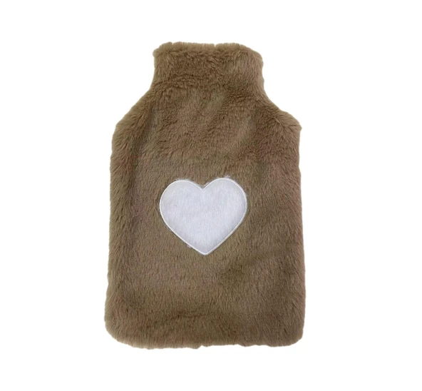 SICAK SU TORBASI PELUŞ KALPLİ,BEJ TERMOFOR 27x17CM 1 LİTRE - Resim 2