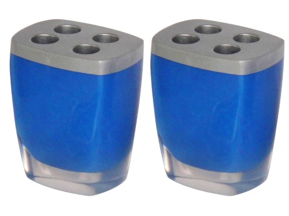 2 ADET DİŞ FIRÇALIK GRİ MAVİ POLİRESİN 8X4X11CM BANYO SETİ - 3