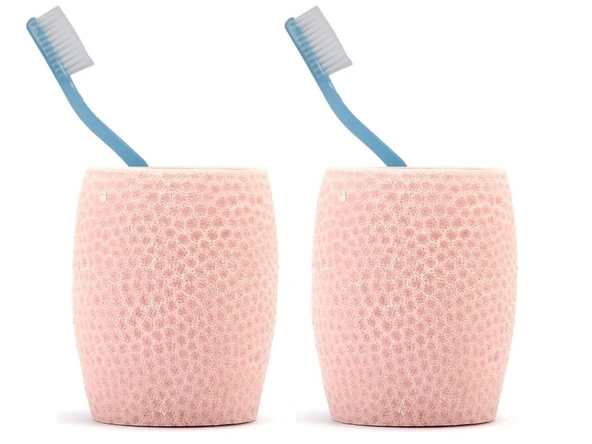 2 ADET DİŞ FIRÇALIK,MACUNLUK PEMBE PETEK DESENLİ POLİRESİN 8X8X10CM 400ML BANYO SETİ ürün görseli